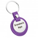 Personalized Engraved Circle Keyring with Leather