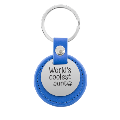Personalized Engraved Circle Keyring with Leather