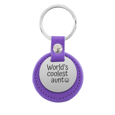 Personalized Engraved Circle Keyring with Leather