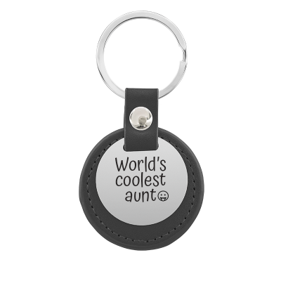 Personalized Engraved Circle Keyring with Leather