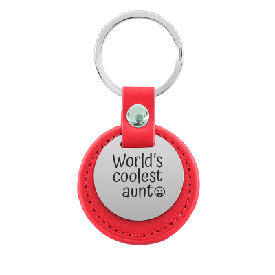 Personalized Engraved Circle Keyring with Leather