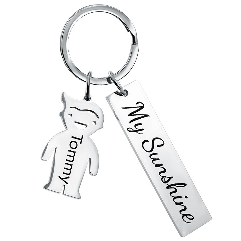 Engraved Rectangle Personalized Keyring with Boy Charm