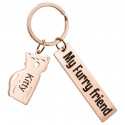 Personalized Engraved Rectangle Keyring with Cat Charm