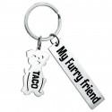 Personalized Engraved Rectangle Keyring with Dog Charm