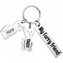 Personalized Engraved Rectangle Keyring with Dog and Cat Charms