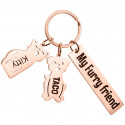Personalized Engraved Rectangle Keyring with Dog and Cat Charms