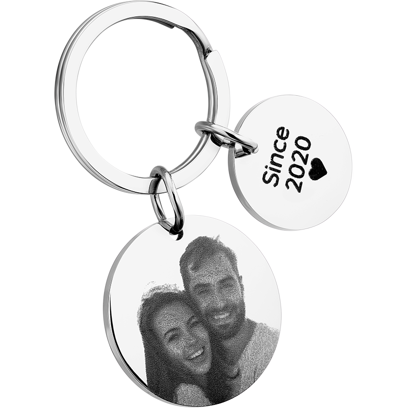 Personalized 2 Circles with Photo Engraved Keychain