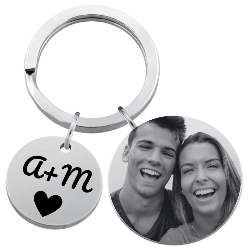 Personalized 2 Circles with Photo Engraved Keychain