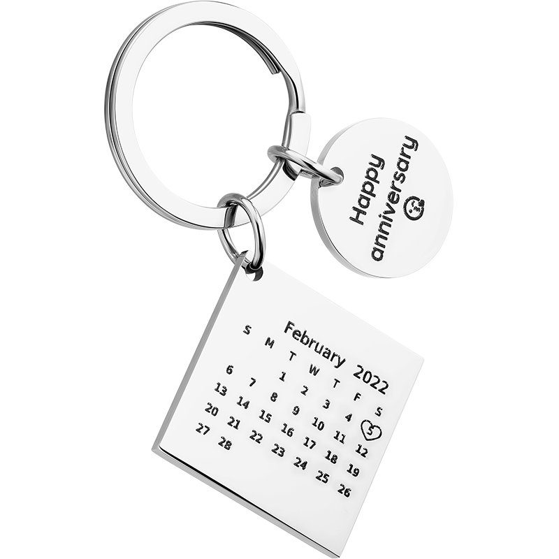 Personalized Square Calendar Engraved Keychain with Circle