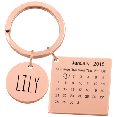 Personalized Square Calendar Engraved Keychain...