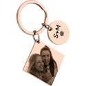 Personalized Square and Circle Photo Engraved Keychain