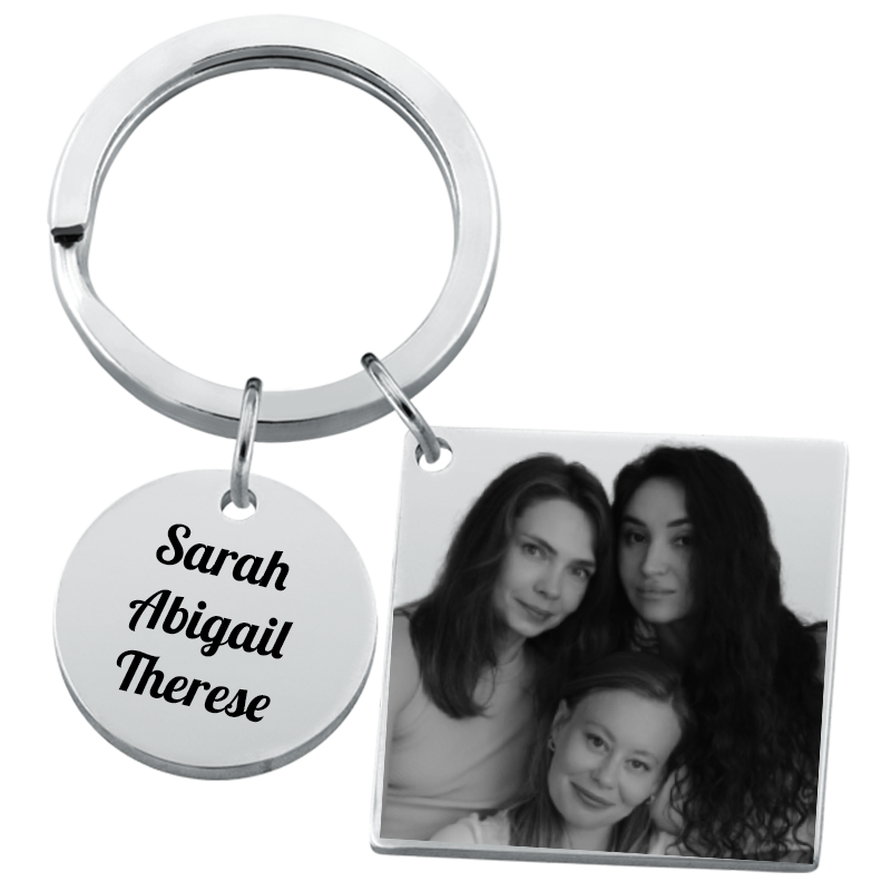 Personalized Square and Circle Photo Engraved Keychain