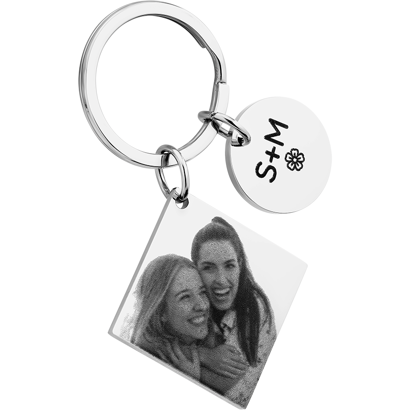 Personalized Square and Circle Photo Engraved Keychain