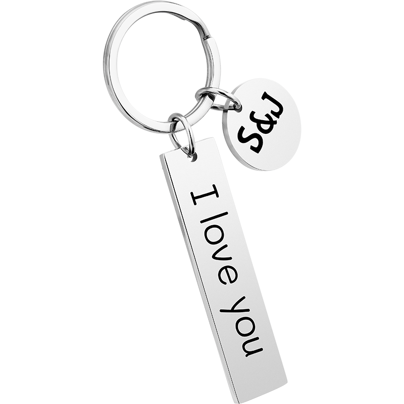 Rectangle and Circle Engraved Keyring