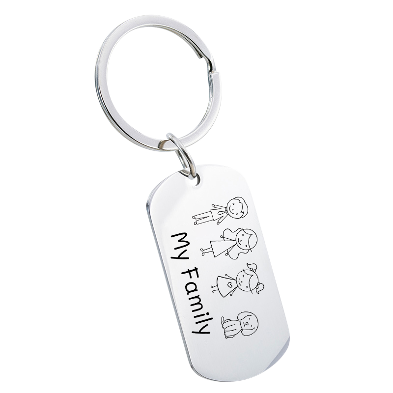 Personalized Engraved Military Tag Keyring with Family Icons
