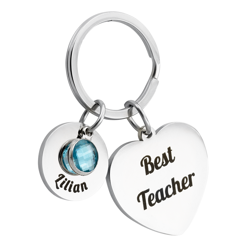 Personalized Engraved Heart with 1 Birthstone Keyring