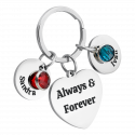 Personalized Engraved Heart with 2 Birthstones Keyring