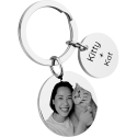 Personalized 2 Circles with Dog or Cat Photo Engraved Keyring