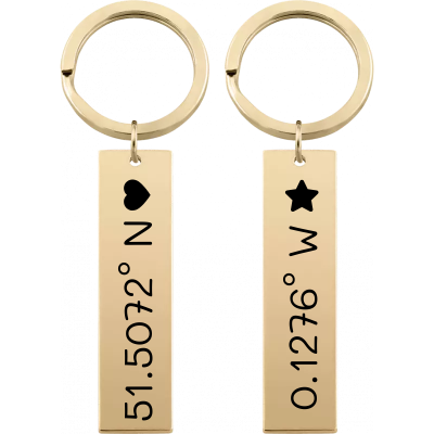 2 Personalized Keyrings with Engraved Coordinates
