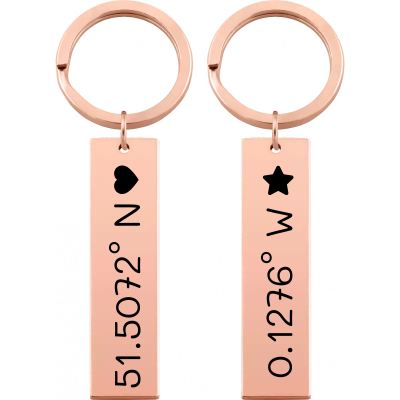 2 Personalized Keyrings with Engraved Coordinates