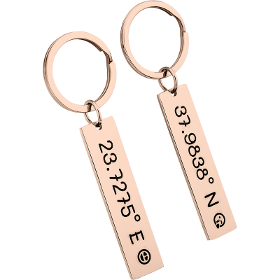 2 Personalized Keyrings with Engraved Coordinates