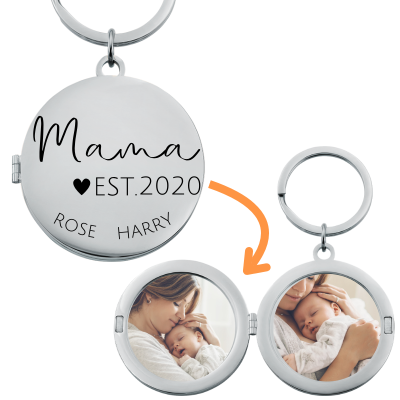 Engraved Circle Locket Keyring for Mum with...