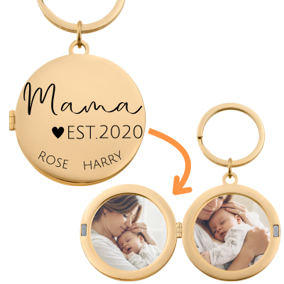 Engraved Circle Locket Keyring for Mum with...