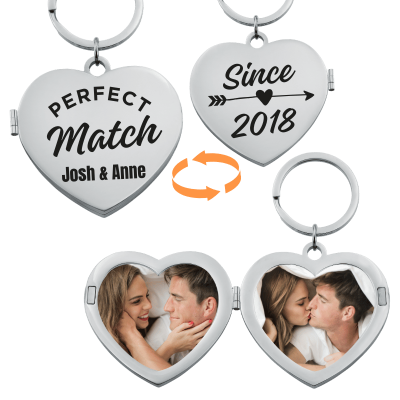 Personalized Couple’s Heart Locket Keyring -...