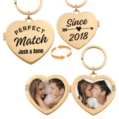 Personalized Couple’s Heart Locket Keyring -...