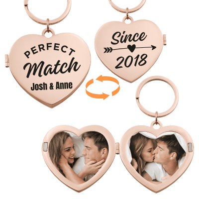 Personalized Couple’s Heart Locket Keyring -...
