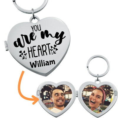 Engraved Locket Keyring with Photos for Couples...