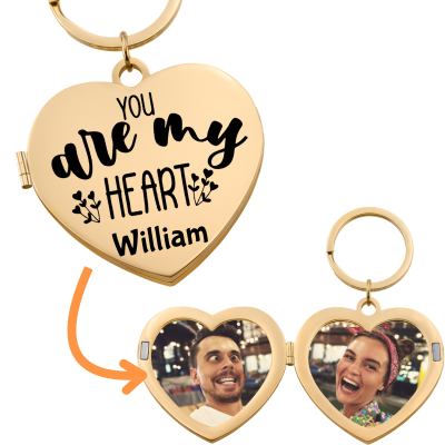Engraved Locket Keyring with Photos for Couples...