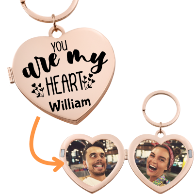 Engraved Locket Keyring with Photos for Couples...